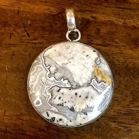 Sterling Silver Old Southwest Mexican Striated Agate Cabochon 925 Pendant